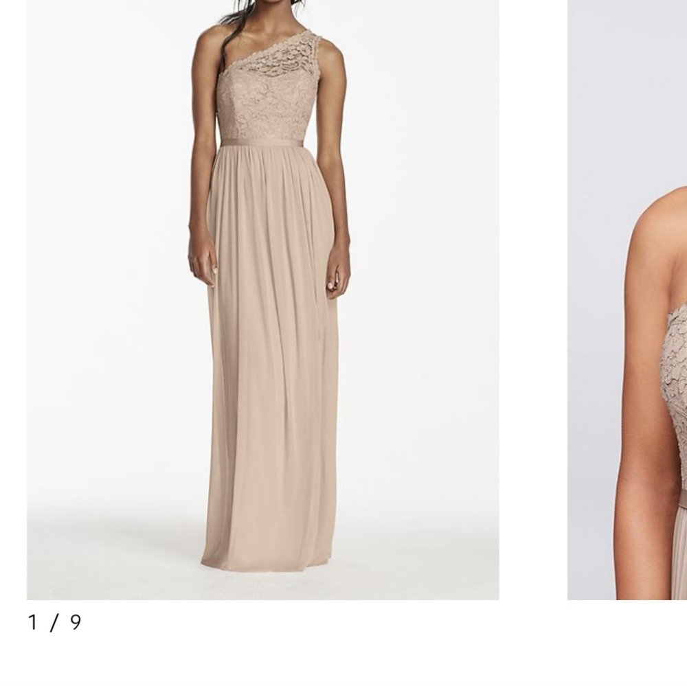 David's Bridal One Shoulder Lace Bridesmaid Dress Biscotti
